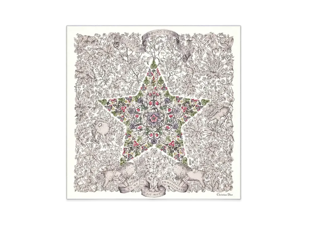 Dior Around the World 90 Square Scarf Silk Twill "Pink/Multi Color"