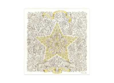 Dior Around the World 90 Square Scarf Silk Twill "Ivory/Gold"