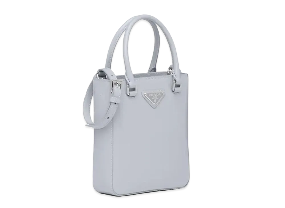 PRADA Small Brushed Leather Tote Bag "Blue"