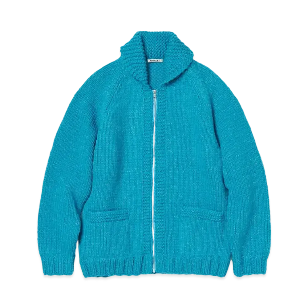 AURALEE Silk Wool Hand Knit Cowichan "Aqua Blue"