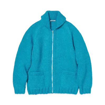AURALEE Silk Wool Hand Knit Cowichan "Aqua Blue"