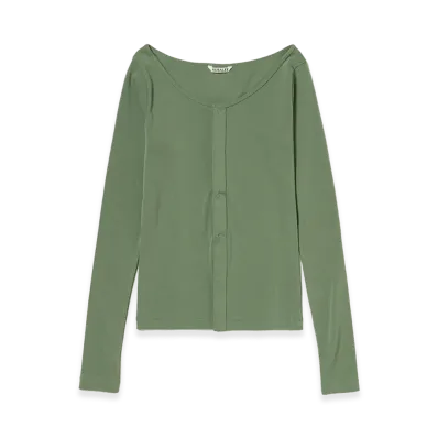 AURALEE Women's Organic Cotton Fine Rib Cardigan "Sage Green"