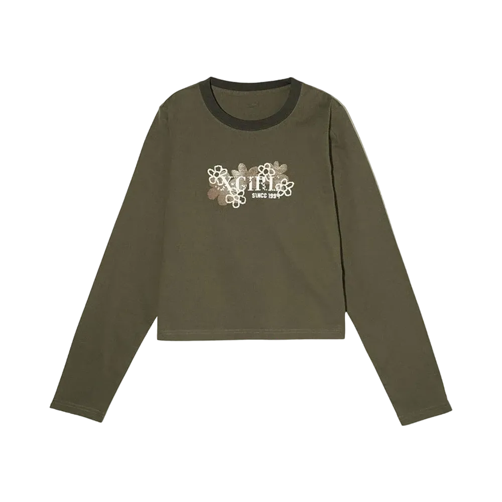 X-Girl Pixel Flower Logo Baby L/S Tee "Olive"