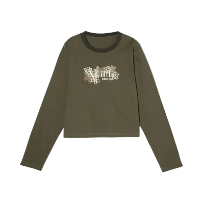 X-Girl Pixel Flower Logo Baby L/S Tee "Olive"