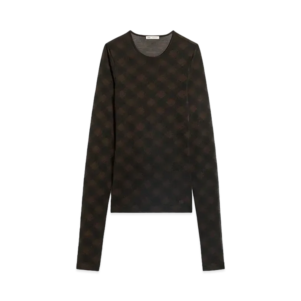 AMI PARIS Long Sleeve Fluid Top "Black/Dark Coffee"