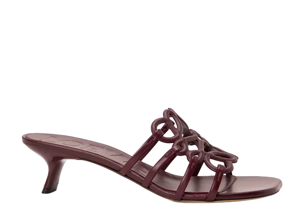 LOEWE Women's Petal Anagram Slide in Soft Calfskin "Dark Burgundy"