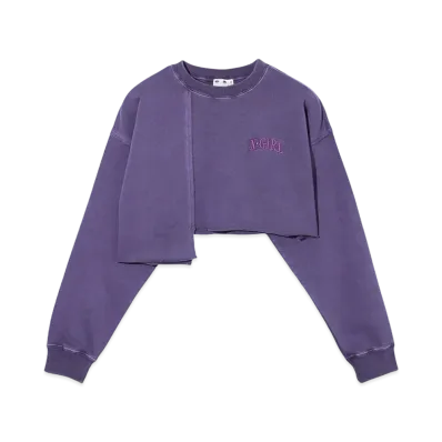 X-Girl Distressed Collar Cropped Crew Sweat Top "Purple"