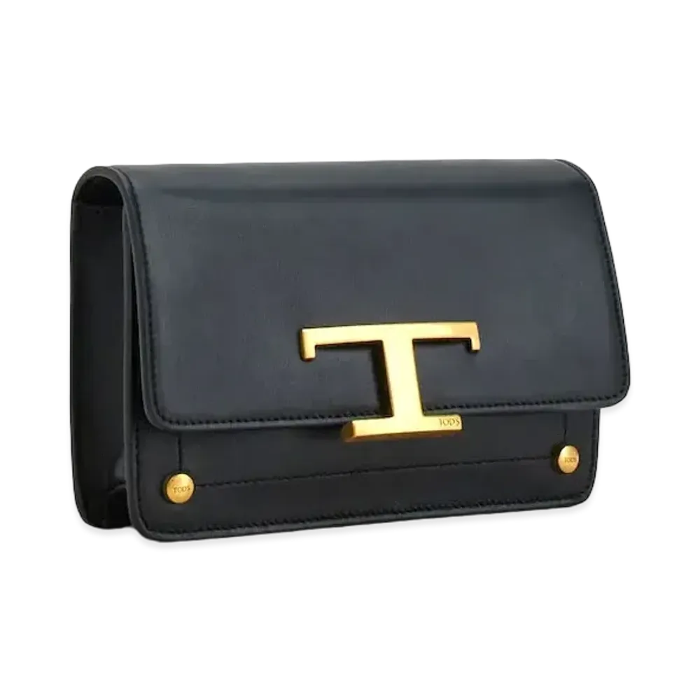 TOD'S Timeless Belt Bag In Leather Micro With Metal Shoulder Strap "Black"