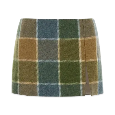 MIU MIU Women's Embroidered Wool Mini Skirt "Checked"