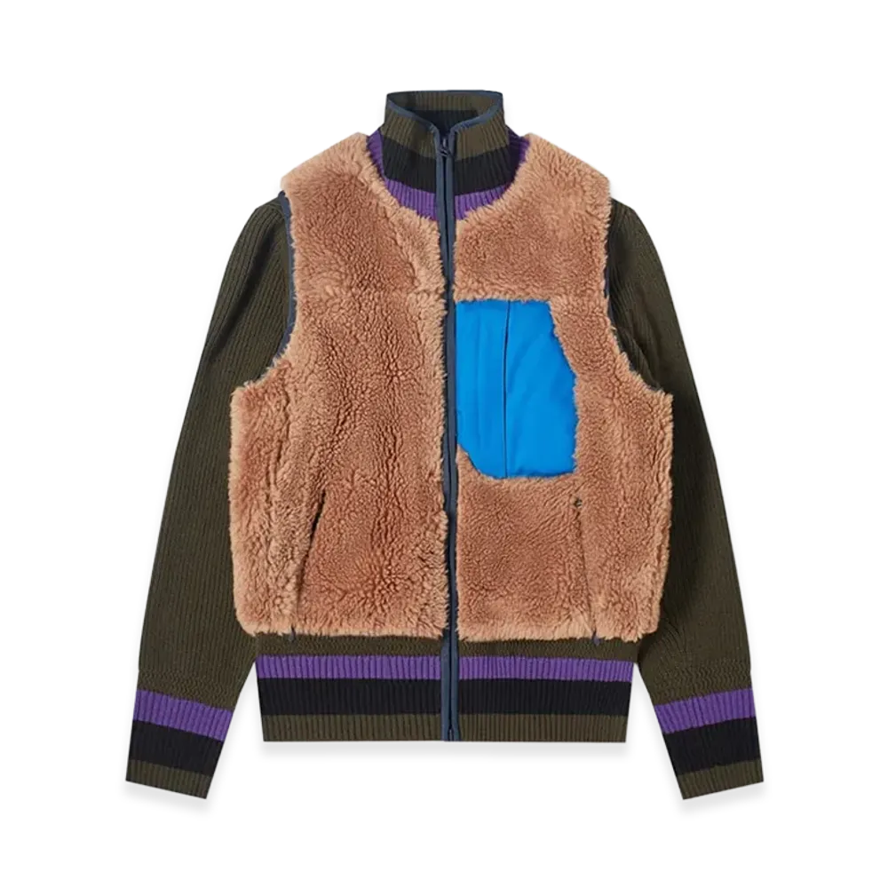 sacai Faux Shearling Knit Blouson "Brown"
