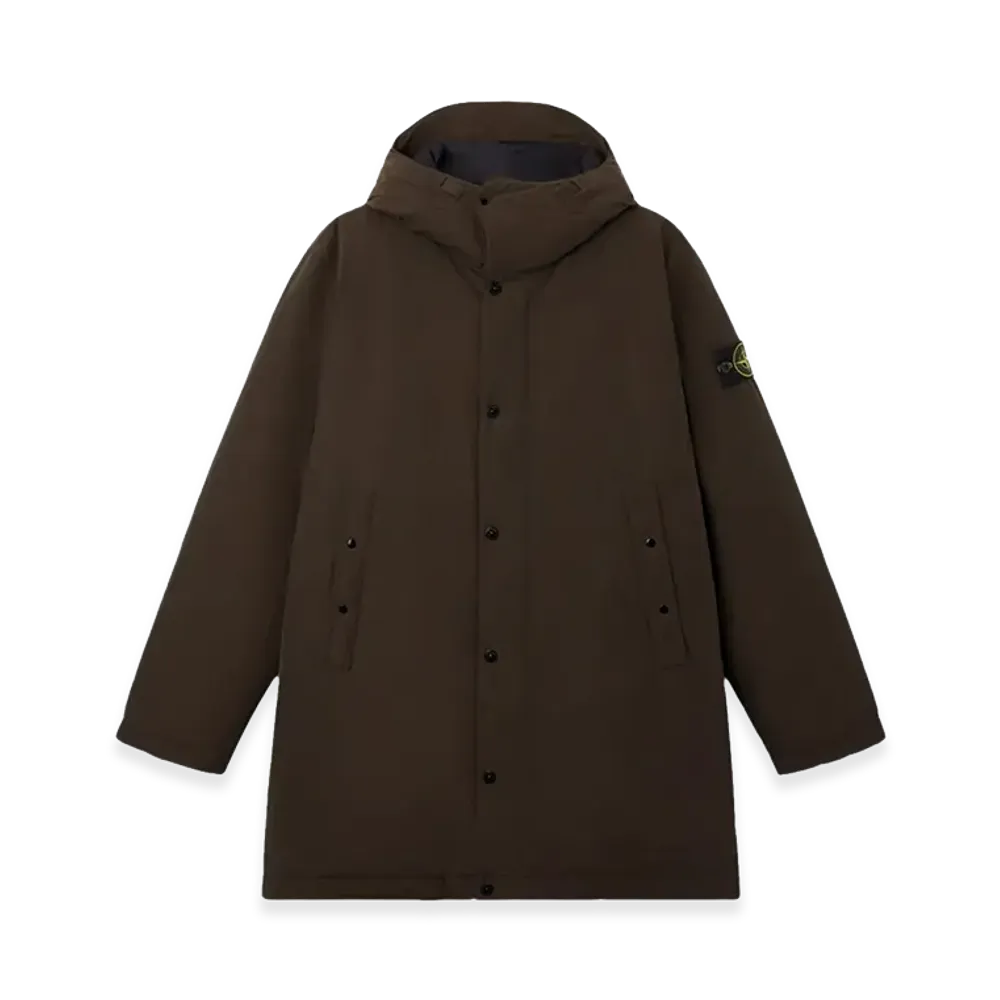 Stone Island Parka Lungo Imbottito Con Antigoccia "Coal Grey"