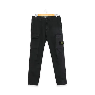 Stone Island Organic Cotton Stretch Broken Twill Old Effect Cargo Pants "Black"