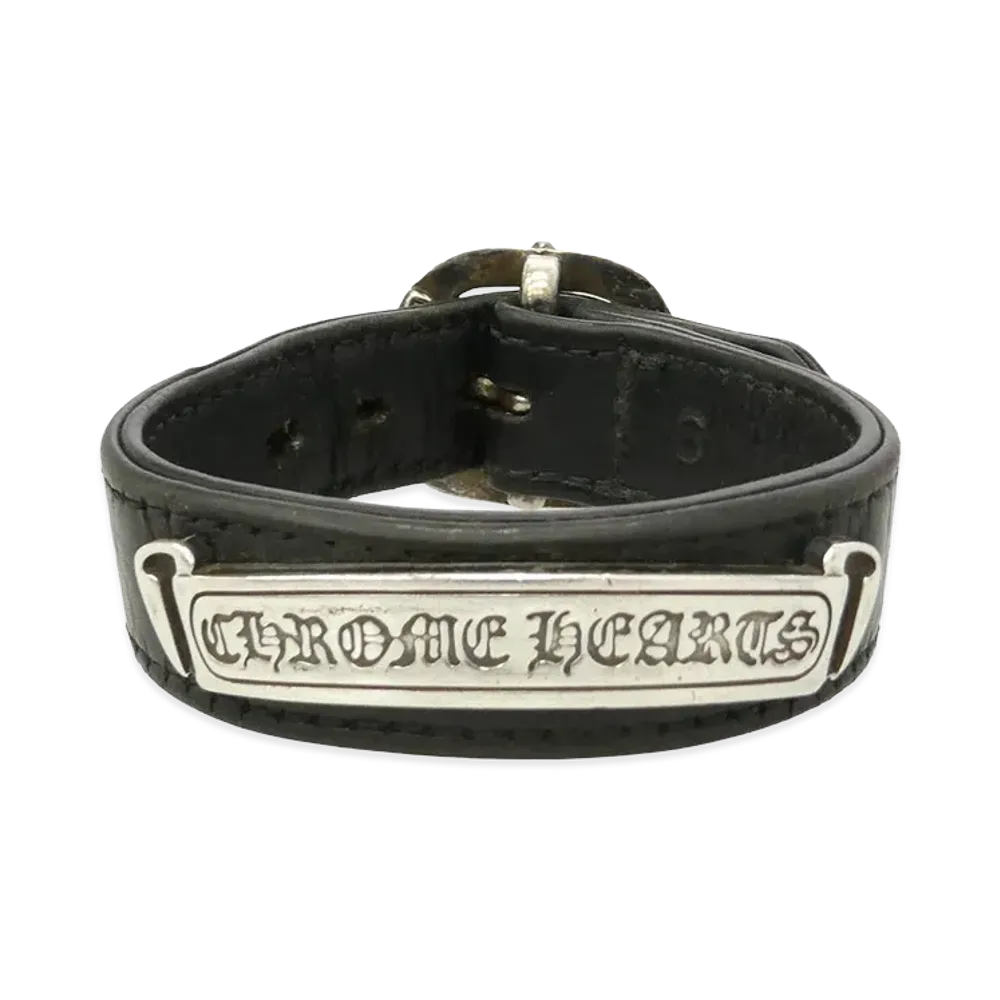 Chrome Hearts Gunslinger Scroll Label Leather Bracelet "Black"