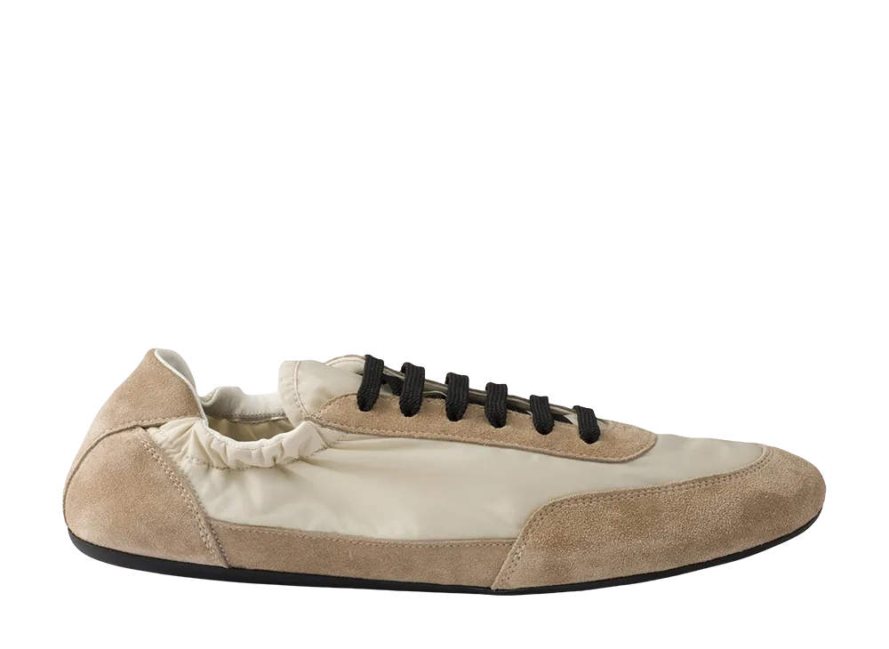 PRADA Women's Collapse Re-Nylon Suede Sneakers "Ivory/Desert Beige"
