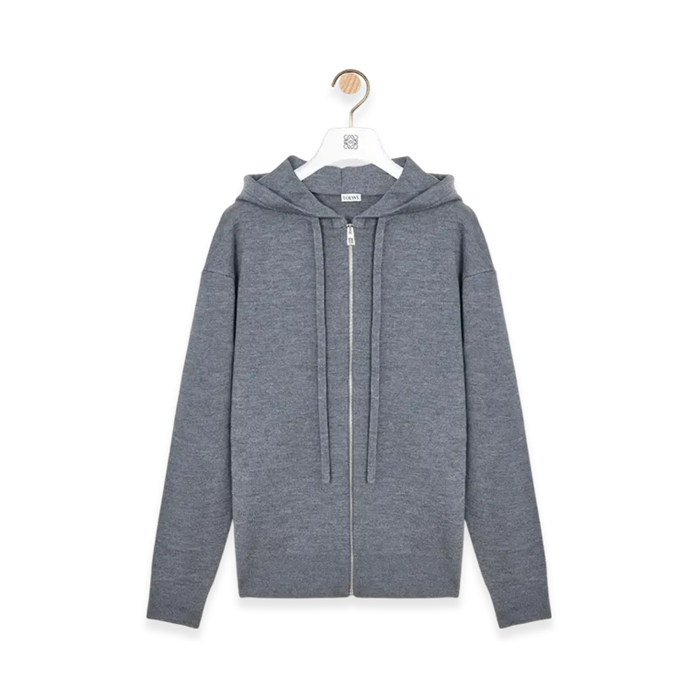 LOEWE Anagram Zip-Up Hoodie "Grey Melange"
