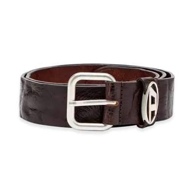 Diesel B-1Dr Oval D Loop 3.9Cm Logo-Plaque Wrinkled Leather Belt "Dark Brown"