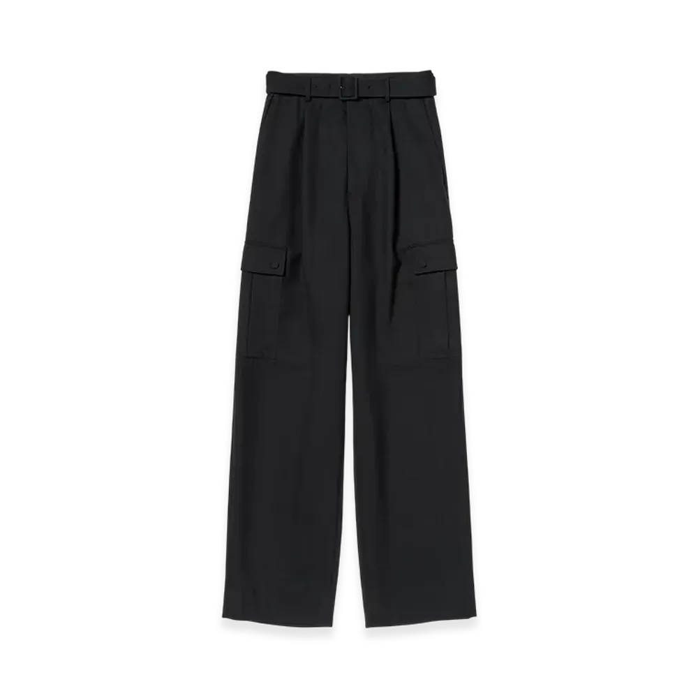 AURALEE Women's Structured Wool Double Cloth Cargo Pants "Top Black"
