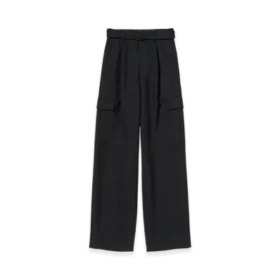 AURALEE Women's Structured Wool Double Cloth Cargo Pants "Top Black"