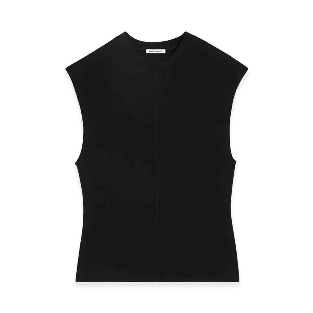 AMI PARIS Jersey Sleeveless Fitted Top "Black"
