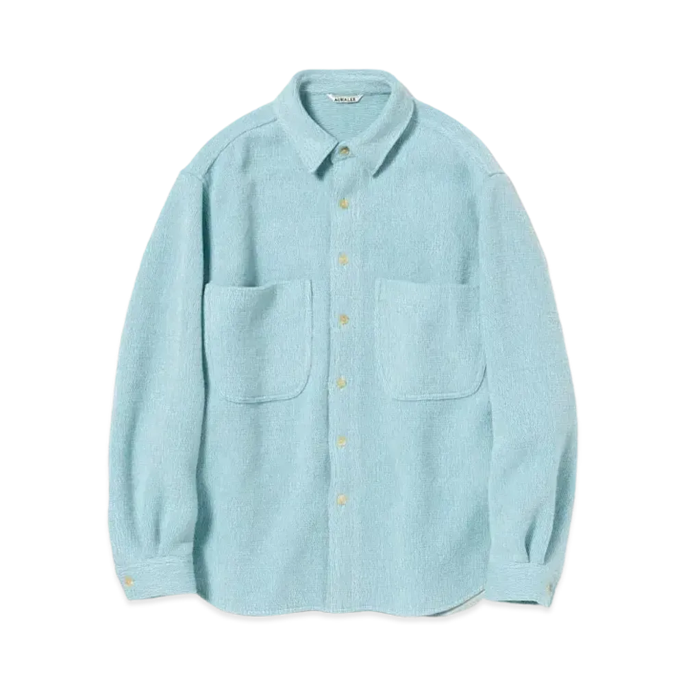 AURALEE SHETLAND WOOL ORGANIC COTTON WOVEN CLOTH SHIRTS BLOUSON "Light Blue"