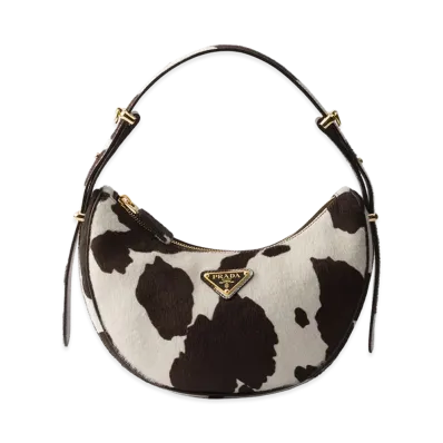 PRADA Arque Printed Leather Mini Shoulder Bag "White/Dark Brown"
