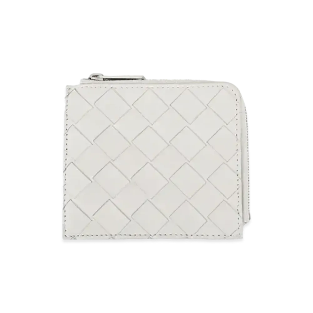 Bottega Veneta Intrecciato Calfskin Zip Compact Wallet "Plaster"