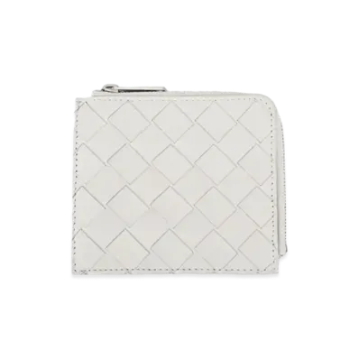 Bottega Veneta Intrecciato Calfskin Zip Compact Wallet "Plaster"