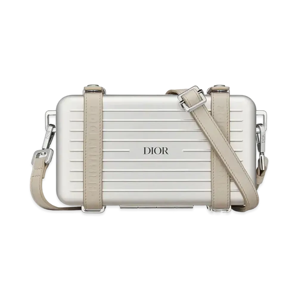 Dior and RIMOWA Personal Clutch Gray Aluminum and Beige Grained Calfskin