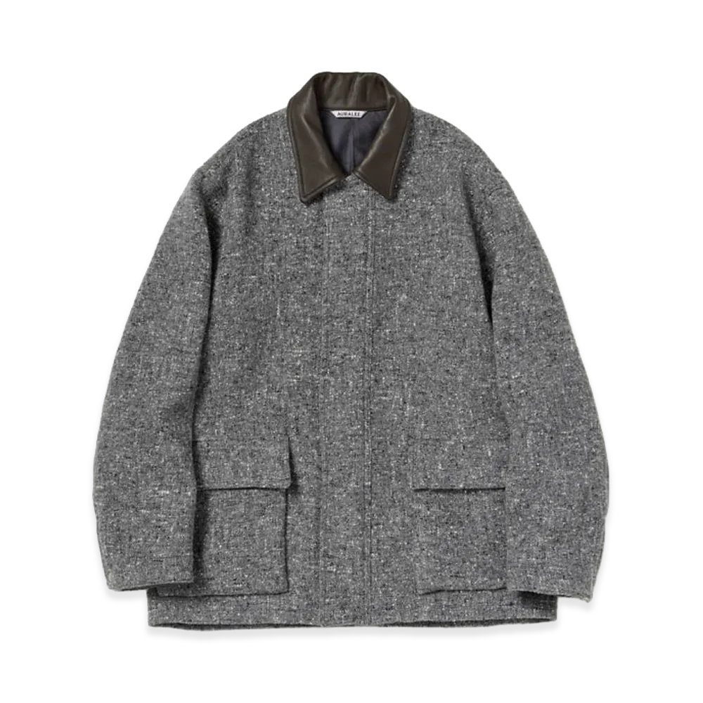 AURALEE Women's Homespun Tweed Zip Blouson "Mix Gray"
