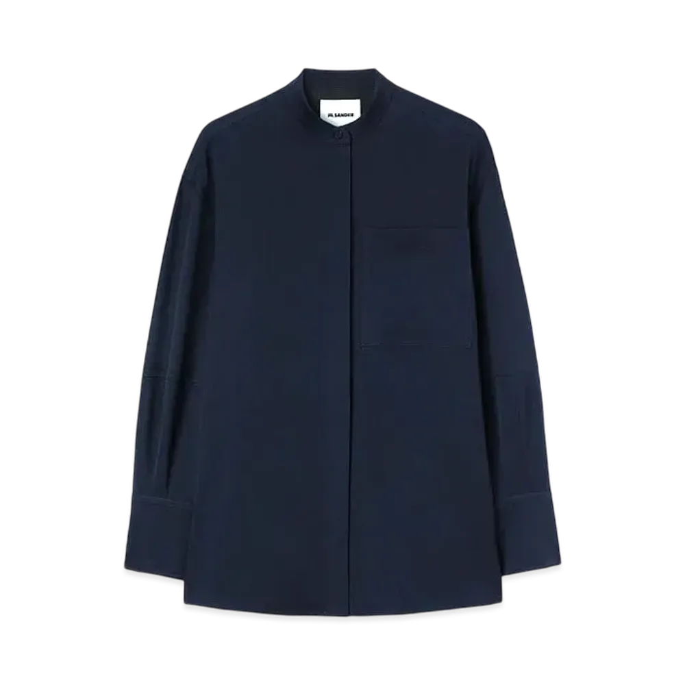 Jil Sander Women's Lightweight Wool Gabardine Shirt "Navy"