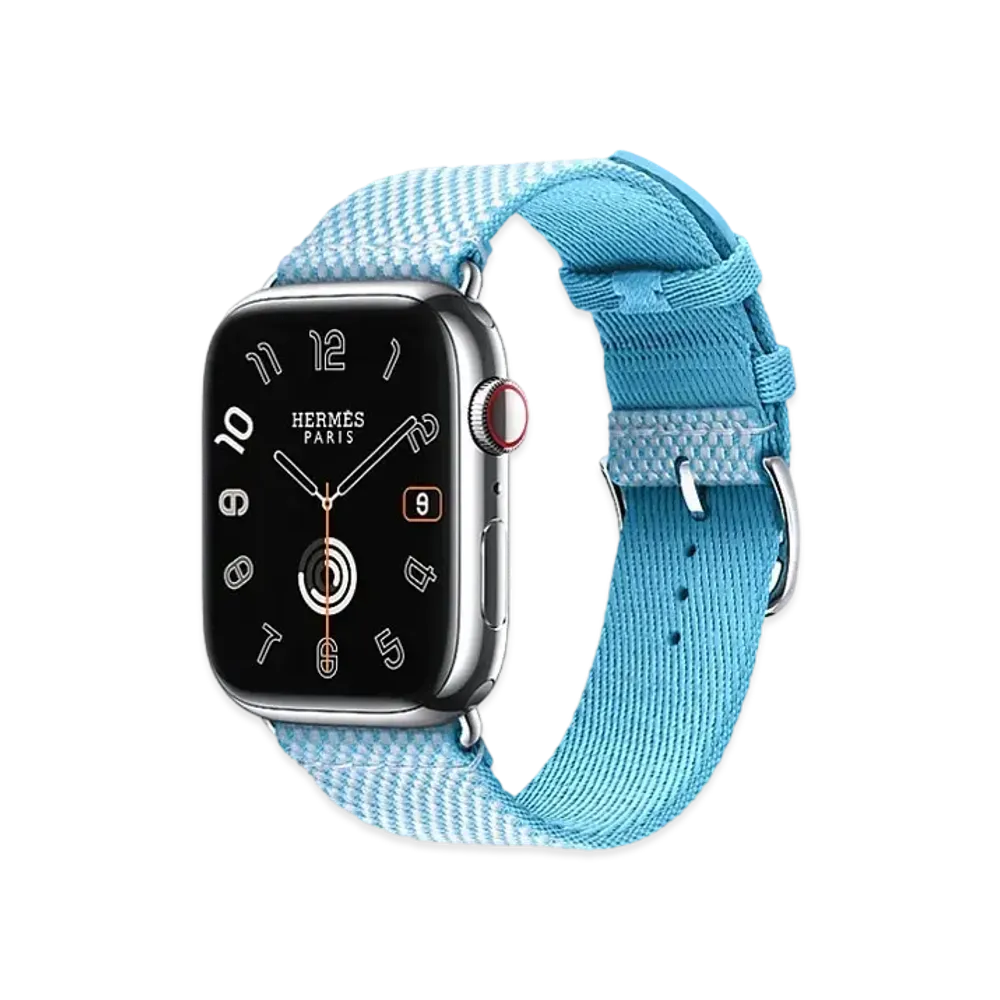Apple Watch x Hermes Series 9 (GPS + Cellular Model) Stainless 45mm and Single Tour Toile H "Bleu Celeste/Ecru"