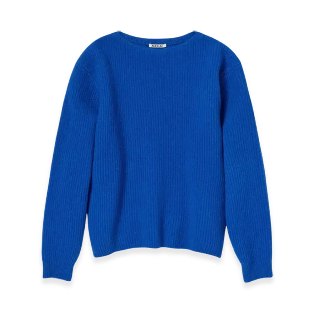 AURALEE Milled French Merino Rib Knit Boat Neck P/O "Royal Blue"