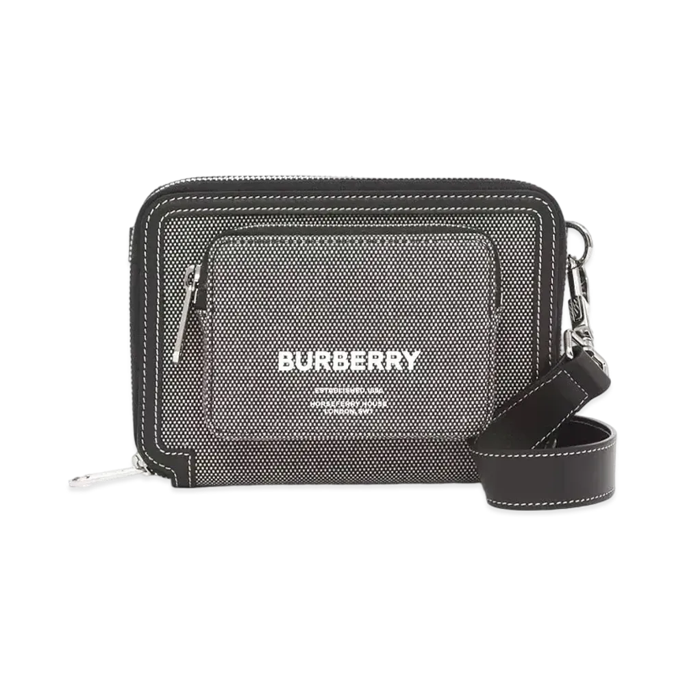 Burberry Horse Ferry Print Cotton Canvas Cross Body Bag "Gray"