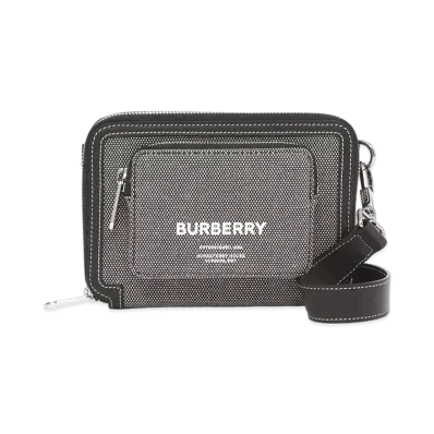 Burberry Horse Ferry Print Cotton Canvas Cross Body Bag "Gray"
