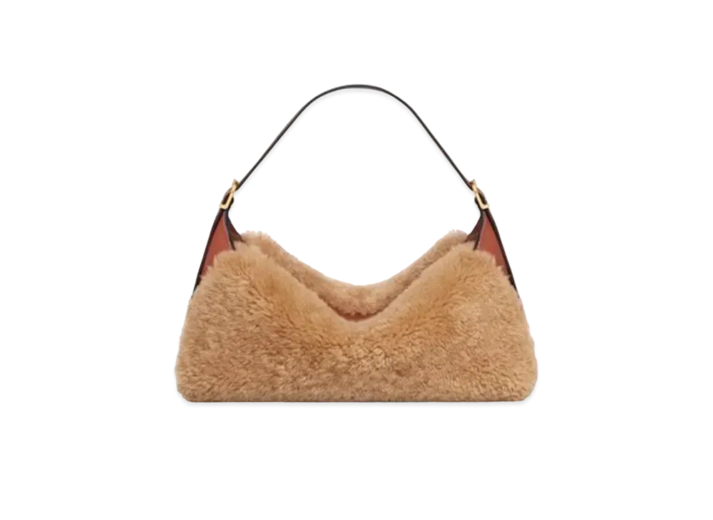 CELINE Medium Romy in Fluffy Shearling and Calfskin "Beige"