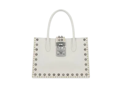 Madras Leather Handbag With MIU MIU Studs "Off White"