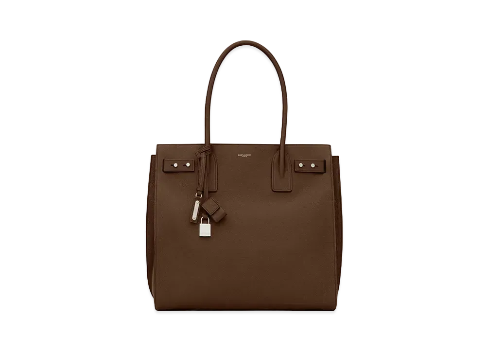 SAINT LAURENT Sac De Jour North/South Tote In Grained Leather "Dark Wood"