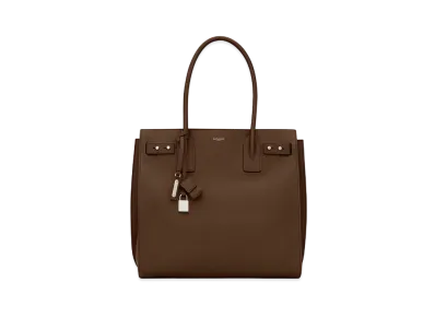 SAINT LAURENT Sac De Jour North/South Tote In Grained Leather "Dark Wood"