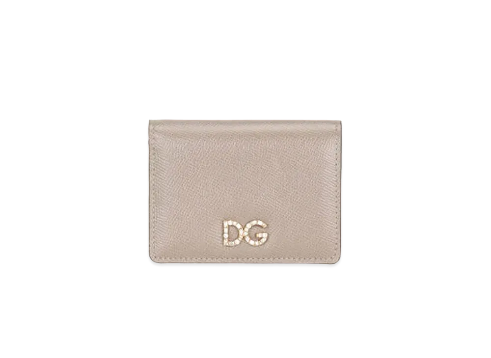 Dolce&Gabbana Continental Wallet Small Dauphine Calfskin DG Rhinestone "Beige"