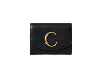 Chloe Chloe C Small Tri Fold Wallet In Shiny Calfskin "Black"