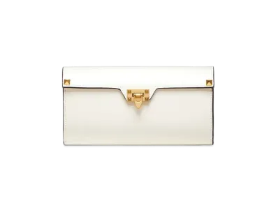 Valentino Rockstud Alcove Wallet In Grainy Calfskin Leather "Light Ivory"
