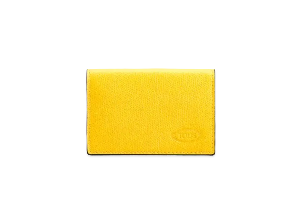 TOD'S Leather Business Card Holder "Yellow/Gray"