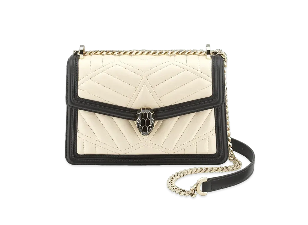 BVLGARI Serpenti Diamond Blast Shoulder Bag "White"