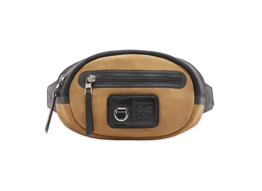 LOEWE Round Bumbag In Recycled Canvas And Suede "Black / Dark Gold"