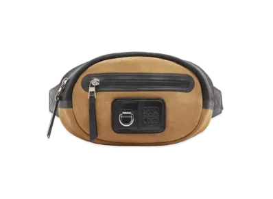 LOEWE Round Bumbag In Recycled Canvas And Suede "Black / Dark Gold"