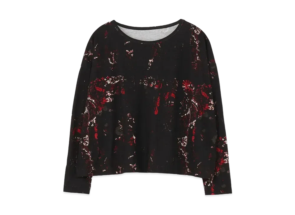 Yohji Yamamoto Y's TWISTED YARN JACQUARD PATTERN BIG ROUND NECK T "Black"