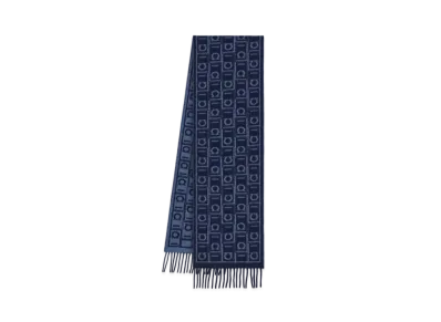 Salvatore Ferragamo Ferragamo Monogram Scarf "Navy Blue/Oxford Blue"