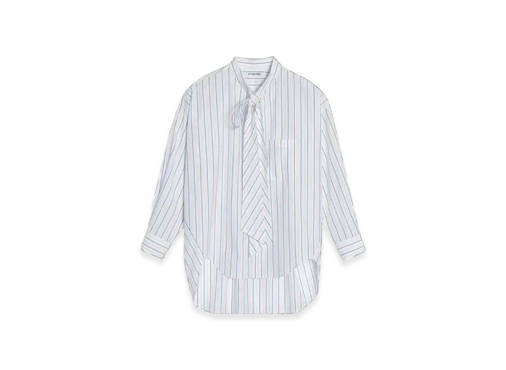 BALENCIAGA Women's Striped Poplin New Swing Shirt "White Green Blue"