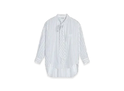 BALENCIAGA Women's Striped Poplin New Swing Shirt "White Green Blue"