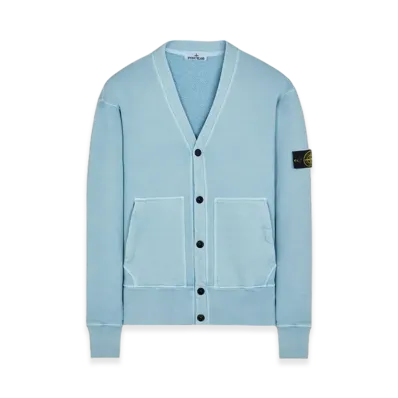 Stone Island 66255 Heavy Textured Fleece Garment Dyed Old Treatment V-Neck Cardigan Sweatshirt - 23FW "Sky Blue"